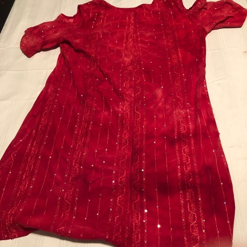 Initiatives XL red dress with sequins, cut out elbow holes , comfortable dress